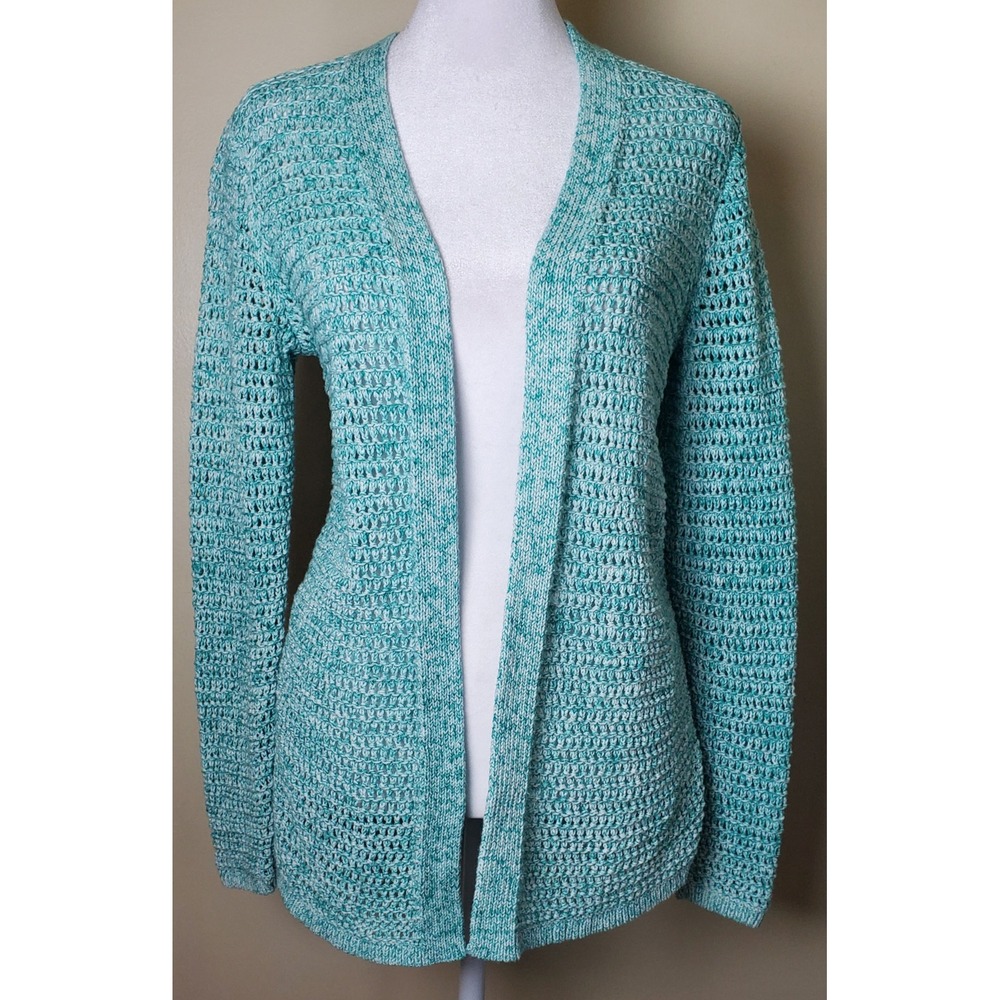 J Jill Wearever Collection XS Cardigan Sweater Sea Foam Green Cotton Open‎ Knit